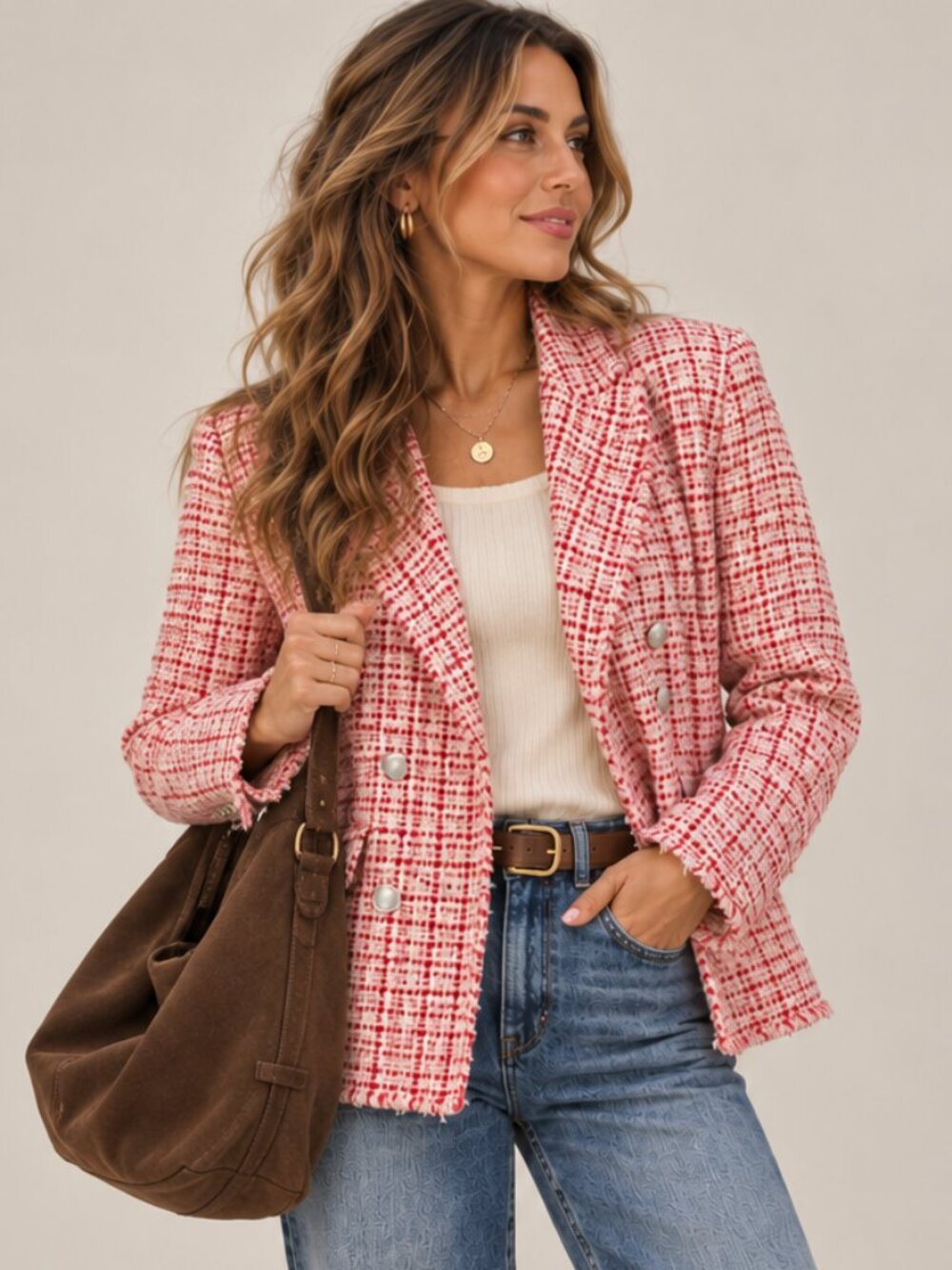 Talbots Lovely Tweed Blazer Suit Coat Jacket Plus Size 20W Red Pink Academia